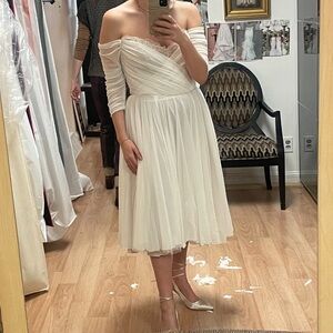 Wtoo by Watters Miles V-Neck Ruched-Sleeve Mesh Wedding Gown